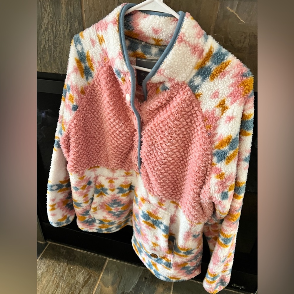 Womens Simply Southern Aztec half button pullover size Large
